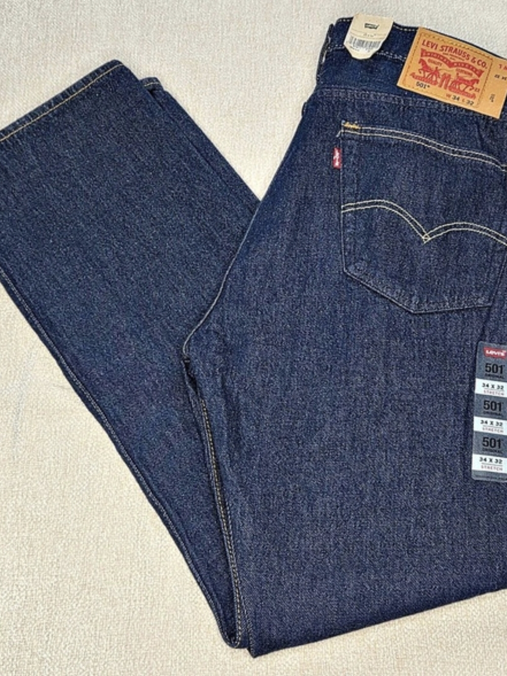 Levi's 501 Original Fit Jeans Mens 34x32 Dark Wash Blue Stretch Denim NWT
